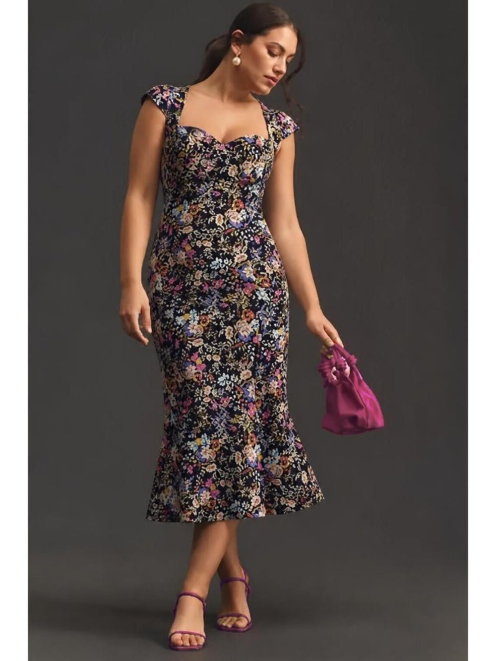 Maeve Anthropologie botanical floral Cecily sweetheart midi dress